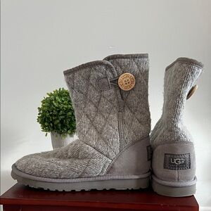 UGG Gray Knit Button Mid-Calf Boots